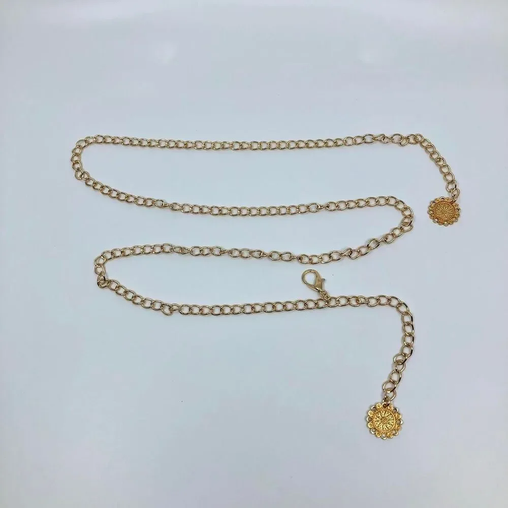 Y2K Rockstar Girlfriend Gold Layered Charm Chain Belt, Up to 37 Inches, X7GA1190